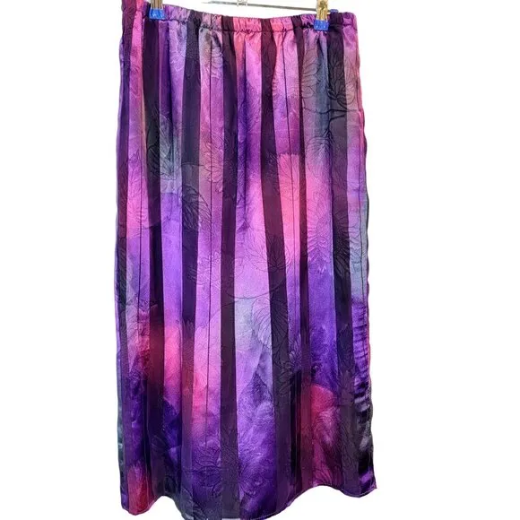 Vintage 80s Set Women 12 Colorful Floral Stripe Midi Skirt Blouse Top Shirt Pink