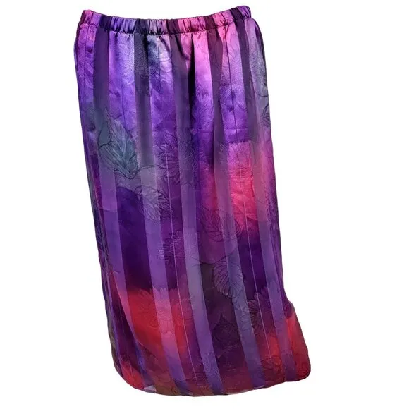 Vintage 80s Set Women 12 Colorful Floral Stripe Midi Skirt Blouse Top Shirt Pink