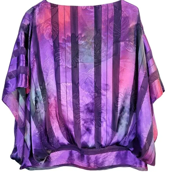 Vintage 80s Set Women 12 Colorful Floral Stripe Midi Skirt Blouse Top Shirt Pink