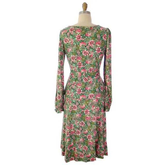 Vintage Floral 2 PC Knit Dress & Matching Scarf Robert Janan 1980s