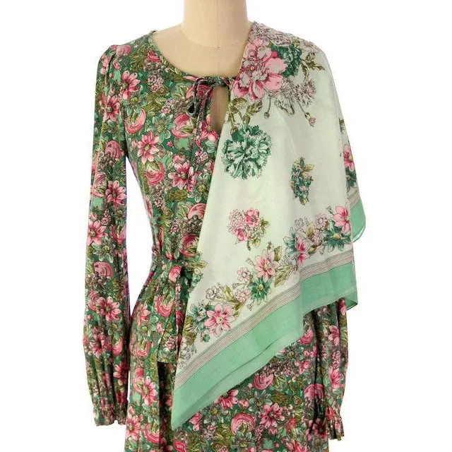 Vintage Floral 2 PC Knit Dress & Matching Scarf Robert Janan 1980s