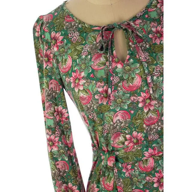 Vintage Floral 2 PC Knit Dress & Matching Scarf Robert Janan 1980s