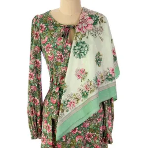 Vintage Floral 2 PC Knit Dress & Matching Scarf Robert Janan 1980s