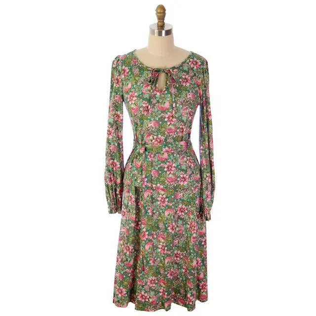 Vintage Floral 2 PC Knit Dress & Matching Scarf Robert Janan 1980s
