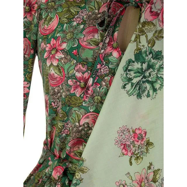 Vintage Floral 2 PC Knit Dress & Matching Scarf Robert Janan 1980s