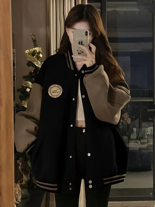Vintage Kontrastfarben Lockere Casual Jacke