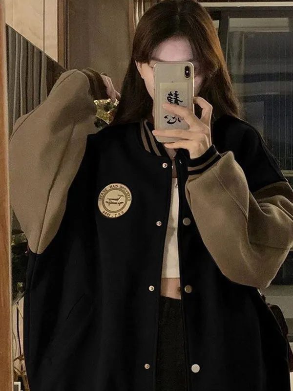 Vintage Kontrastfarben Lockere Casual Jacke