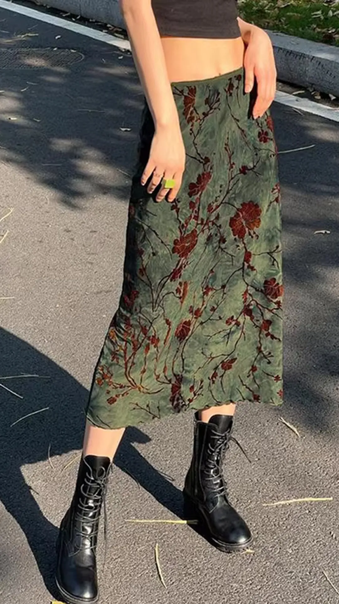 Vintage Mid Calf Floral Long Skirts