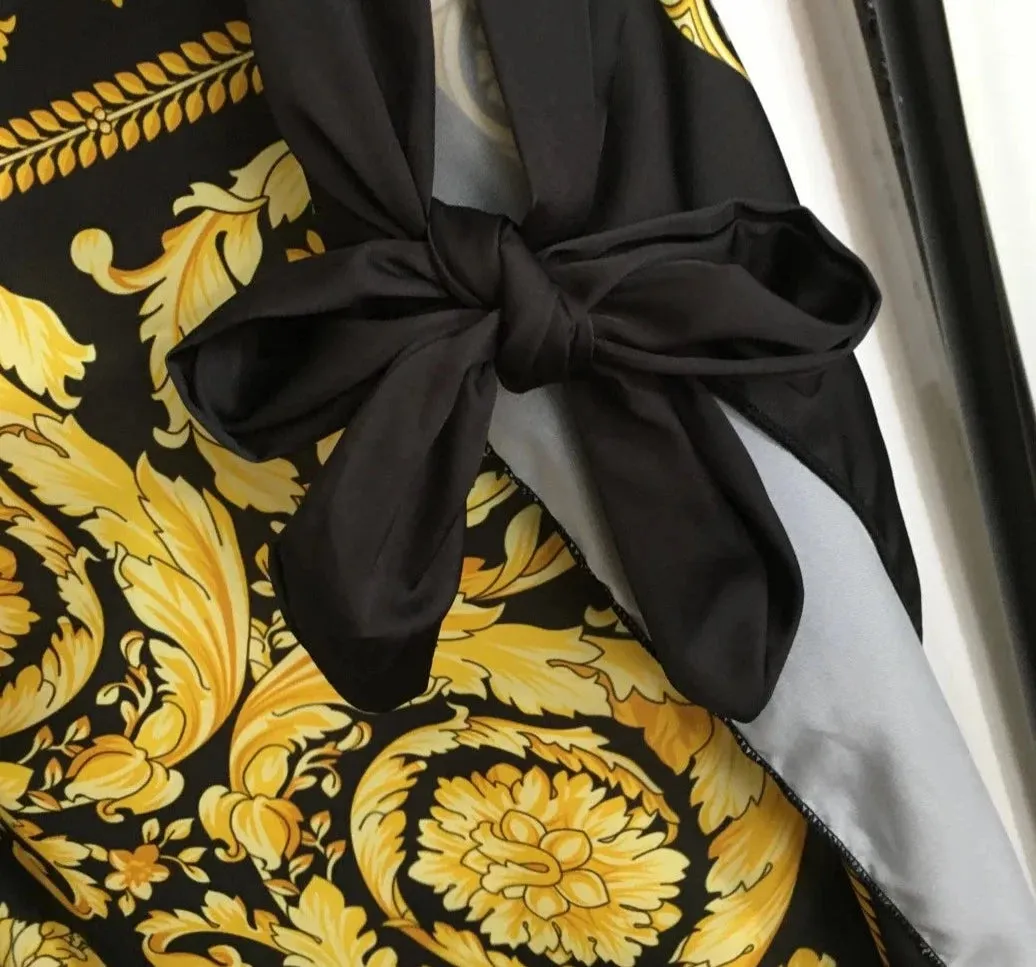 Vintage Print Spaghetti Strap Bodysuit Swimwear   Skirt