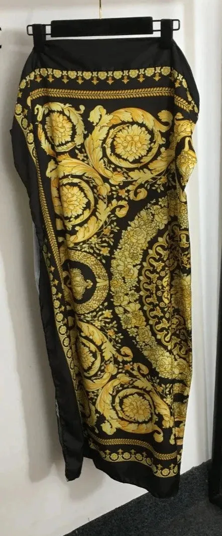Vintage Print Spaghetti Strap Bodysuit Swimwear   Skirt