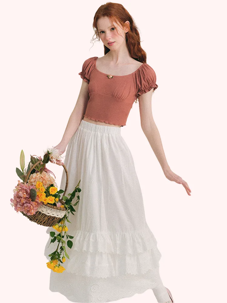 Vintage Rose Puff Sleeve Crop Top