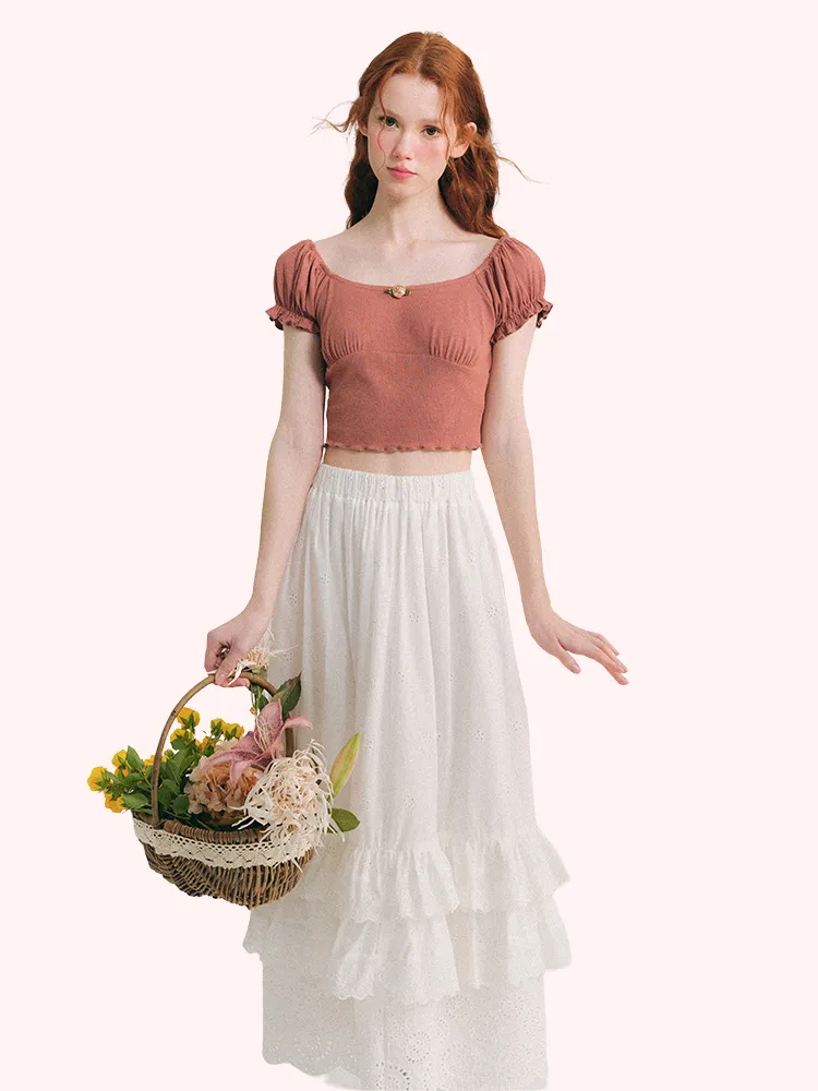 Vintage Rose Puff Sleeve Crop Top