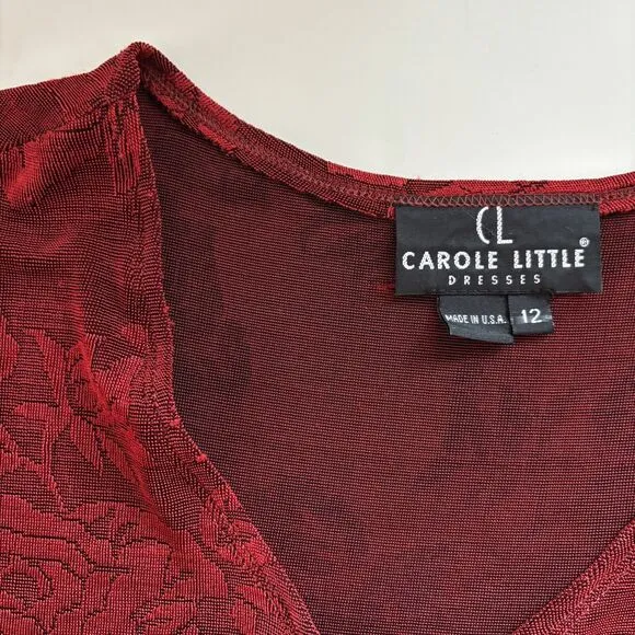 VTG Carole Little Red Maxi Dress Roses Romantic Slinky Sz 12 USA Made 90s Phoebe