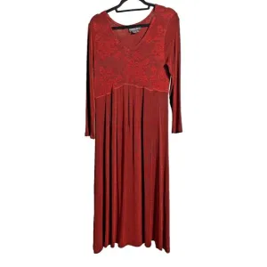 VTG Carole Little Red Maxi Dress Roses Romantic Slinky Sz 12 USA Made 90s Phoebe