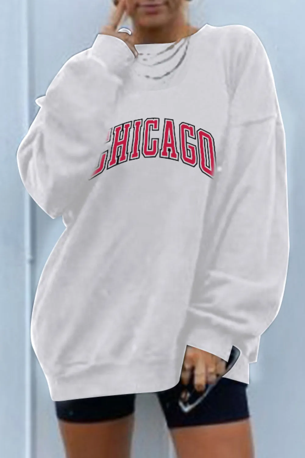 White CHICAGO Drop Shoulder Oversized Sweatshirt
