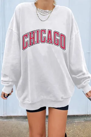 White CHICAGO Drop Shoulder Oversized Sweatshirt
