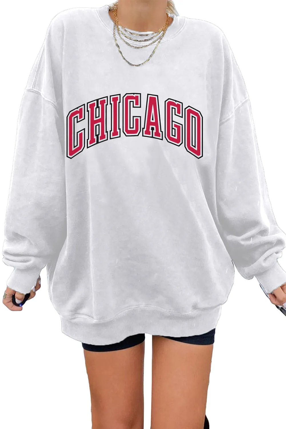 White CHICAGO Drop Shoulder Oversized Sweatshirt