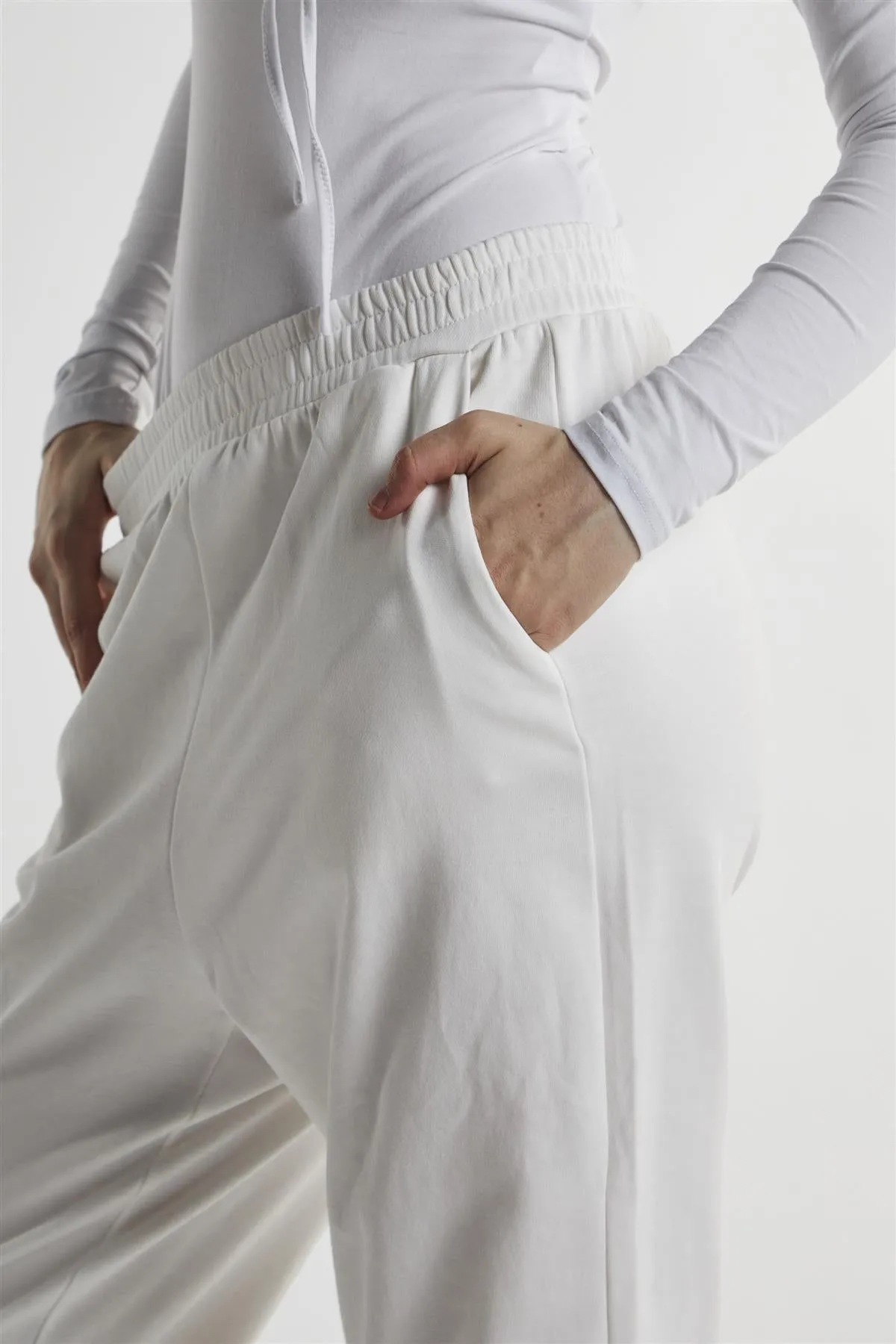 White Loopback Slouchy Fit Joggers