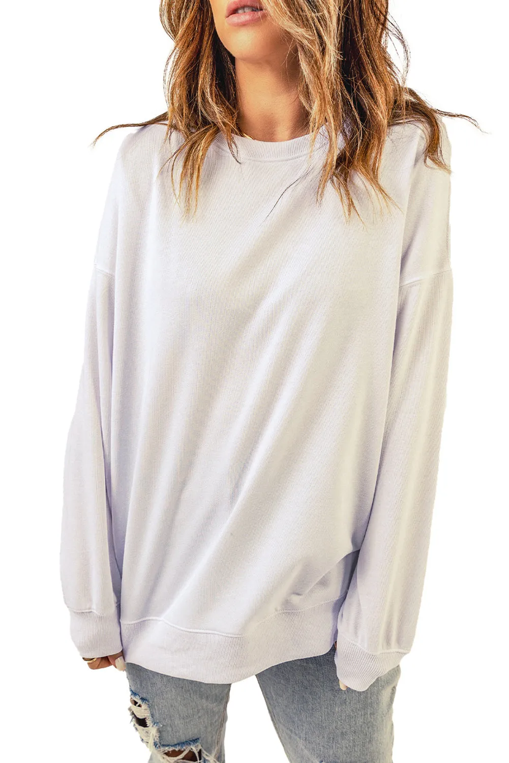 White Oversized Solid Drop Shoulder Sweatshirt