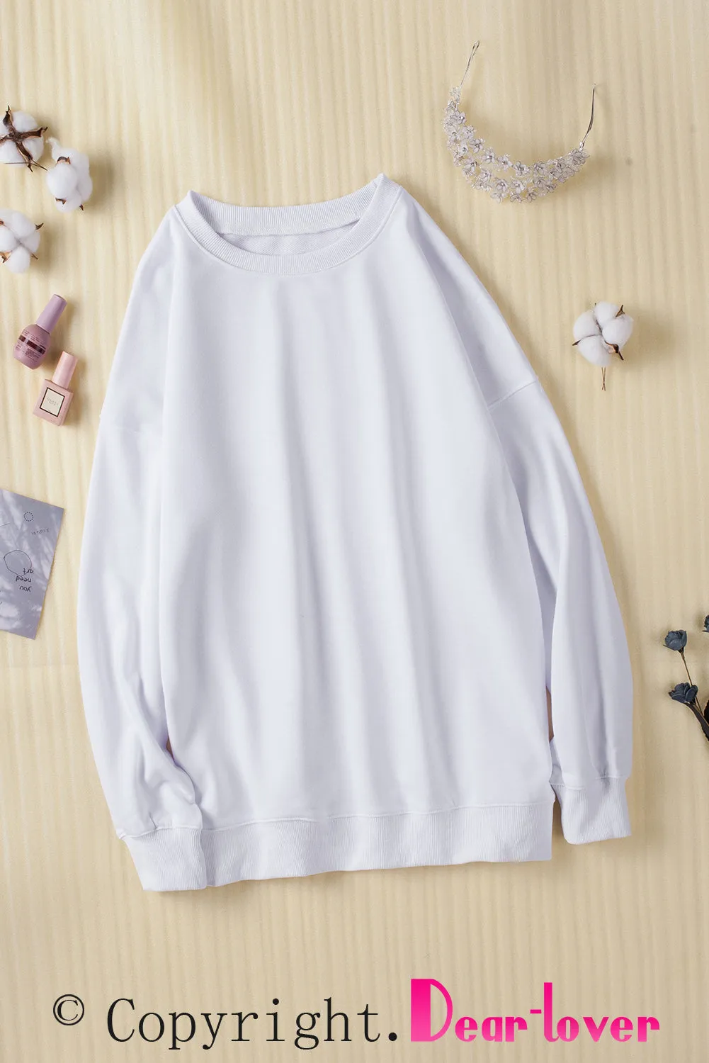White Oversized Solid Drop Shoulder Sweatshirt