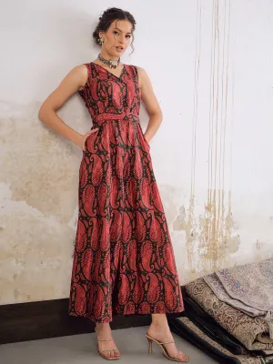 Women Emerald & Pink Floral Sleeveless Wrap Jumpsuits