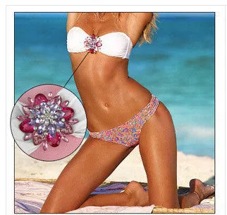 Women Printing Bikini Set Swimwear Push Up Crystal Diamond Bikinis Monokini Swimsuit