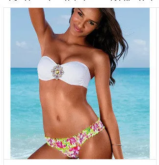 Women Printing Bikini Set Swimwear Push Up Crystal Diamond Bikinis Monokini Swimsuit