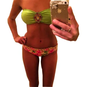 Women Printing Bikini Set Swimwear Push Up Crystal Diamond Bikinis Monokini Swimsuit
