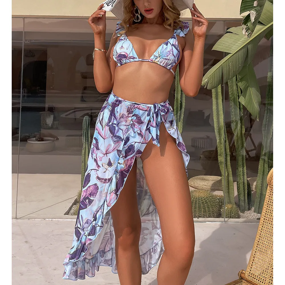 Women Swimwear Cover Up Thong Bikinis Set 3 Pieces