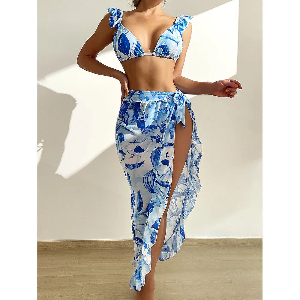 Women Swimwear Cover Up Thong Bikinis Set 3 Pieces