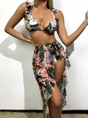 Women Swimwear Cover Up Thong Bikinis Set 3 Pieces