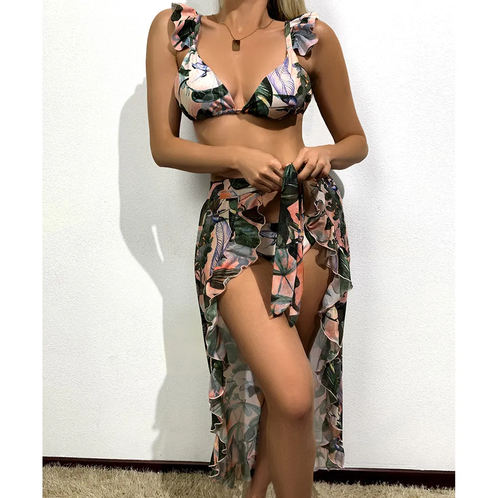 Women Swimwear Cover Up Thong Bikinis Set 3 Pieces