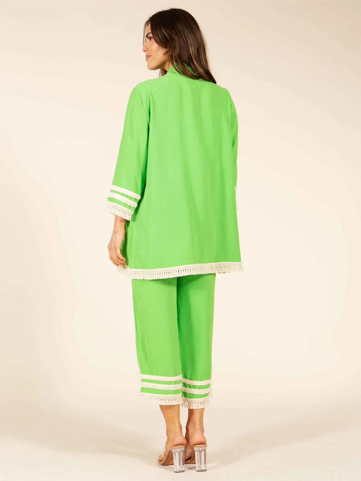WOMEN'S 3/4 SLEEVES CARDIGAN & CROP PANTS TRIM DETAILED 2PC. SET