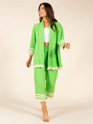 WOMEN'S 3/4 SLEEVES CARDIGAN & CROP PANTS TRIM DETAILED 2PC. SET