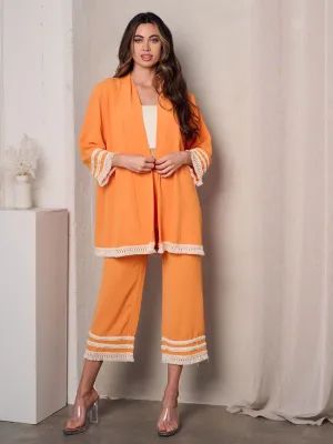 WOMEN'S 3/4 SLEEVES CARDIGAN & CROP PANTS TRIM DETAILED 2PC. SET