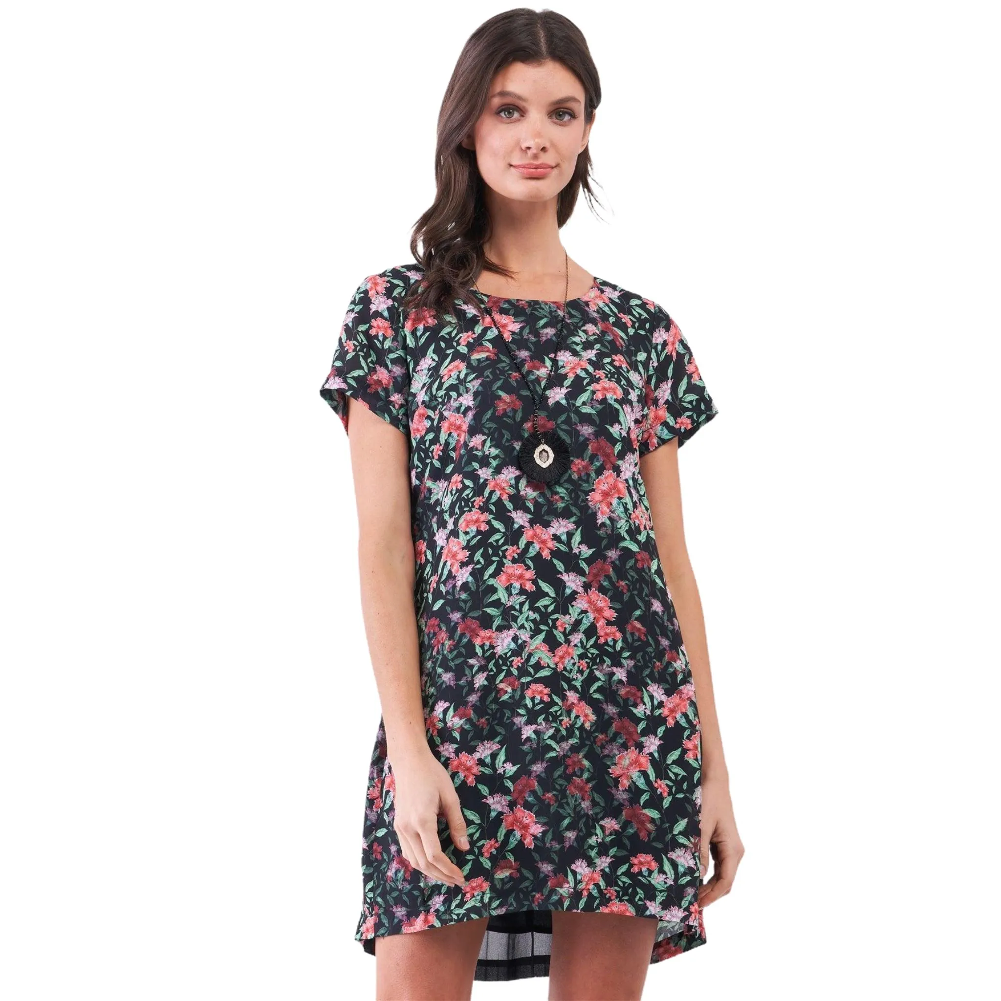 Women's Black Floral Pleated Mini Dress