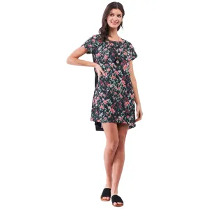 Women's Black Floral Pleated Mini Dress