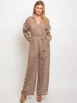 WOMEN'S BROWN PRINT JUMPSUIT