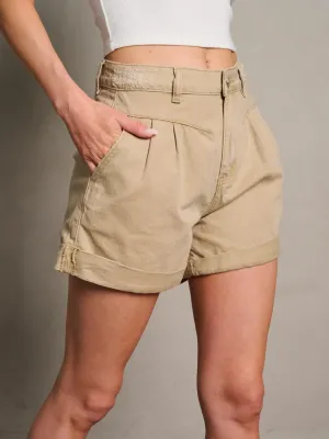 WOMEN'S BUTTON CLOSURE POCKETS PLEATED MINI SHORTS