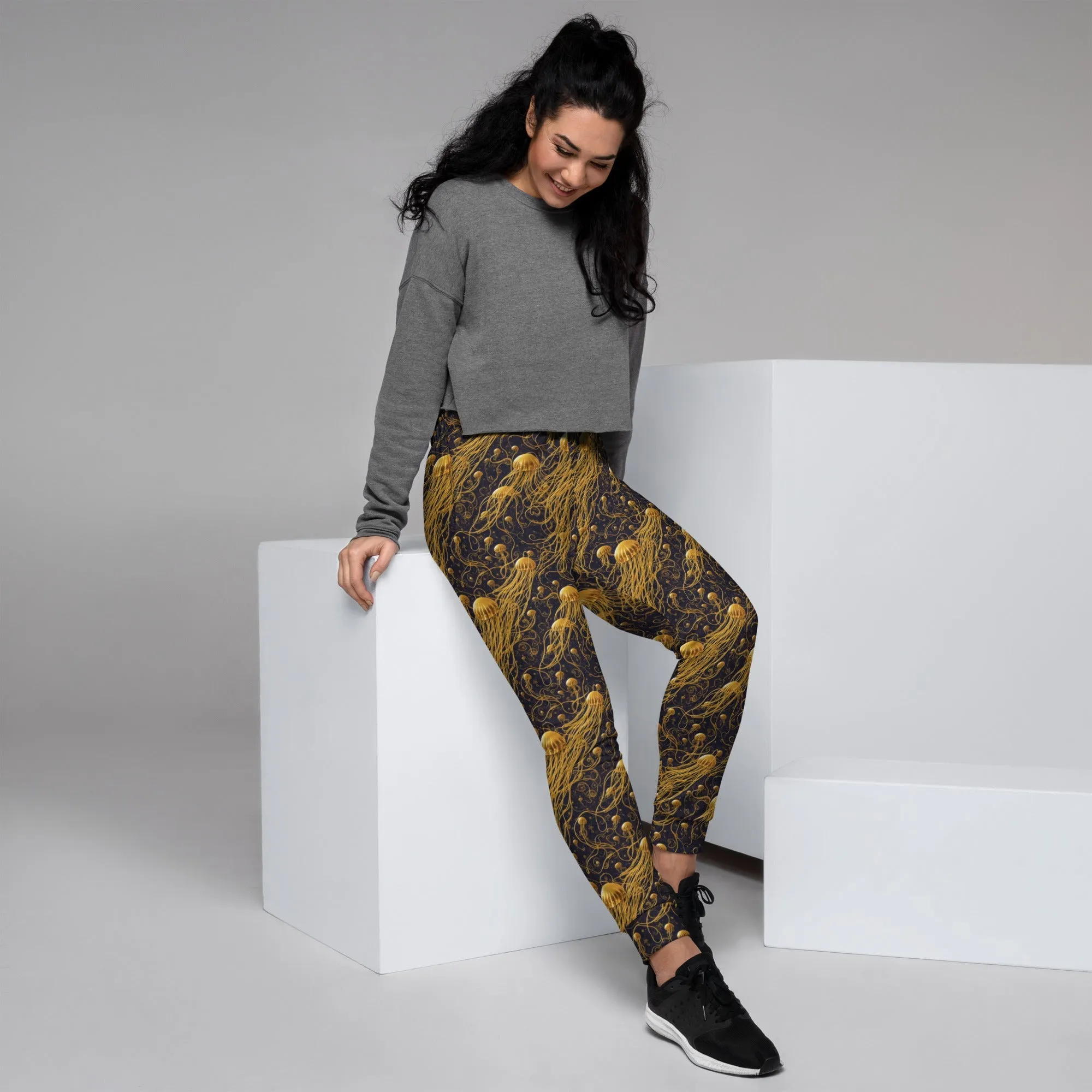 Women’s Comfortable Joggers - Black and Gold Jellyfishes