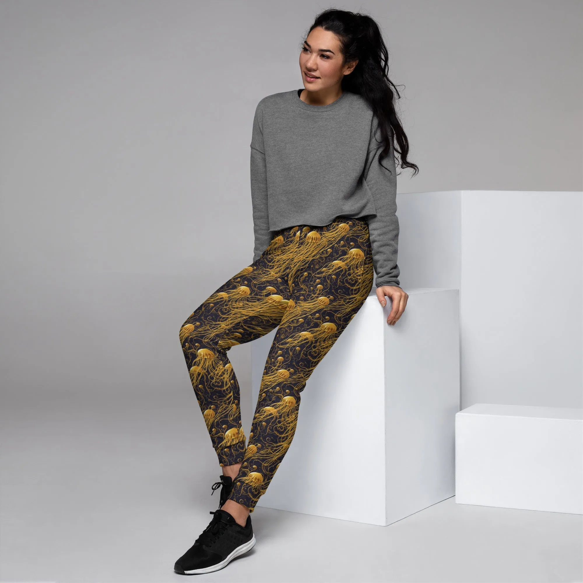 Women’s Comfortable Joggers - Black and Gold Jellyfishes