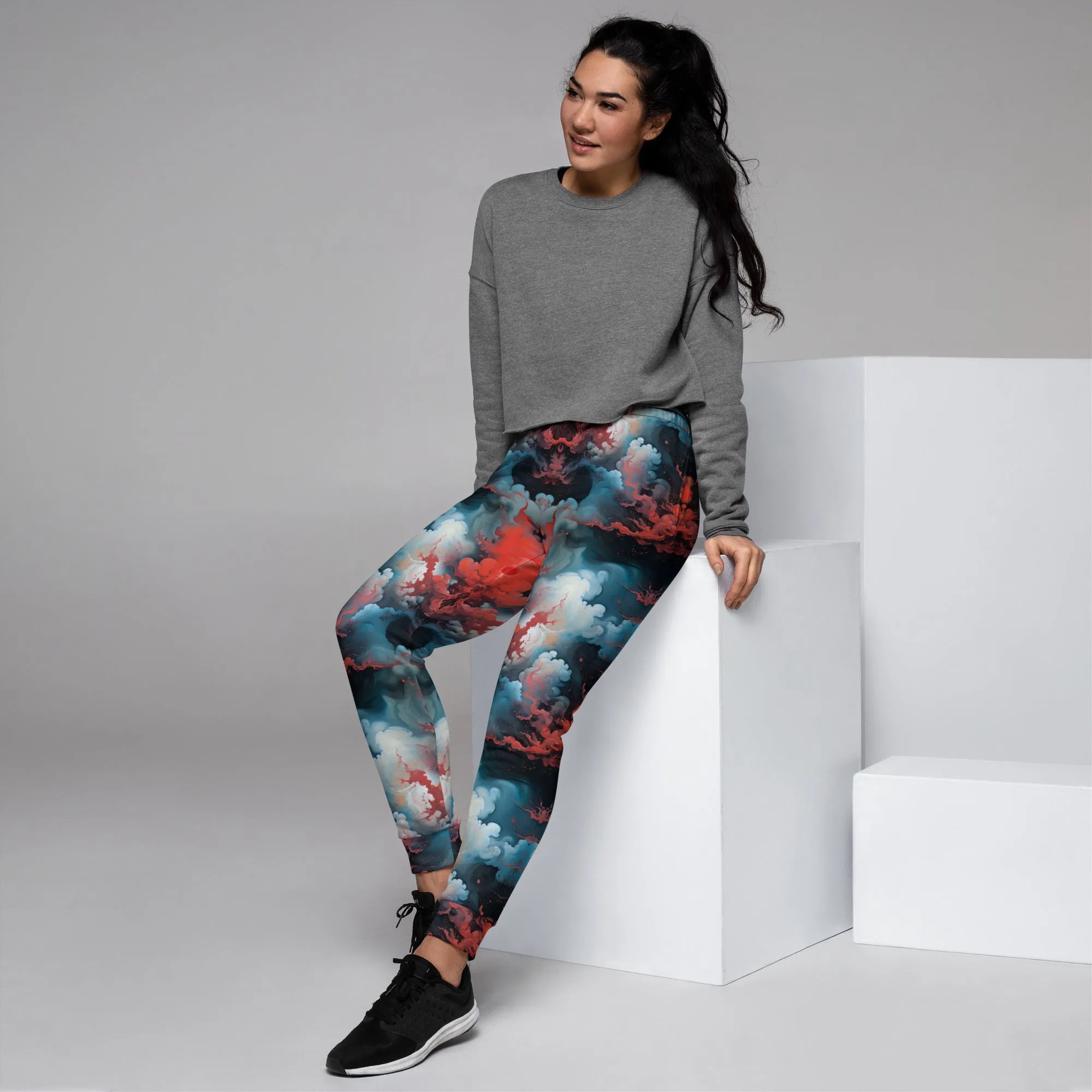 Women’s Comfortable Joggers - Ethereal Crimson Flow - Light