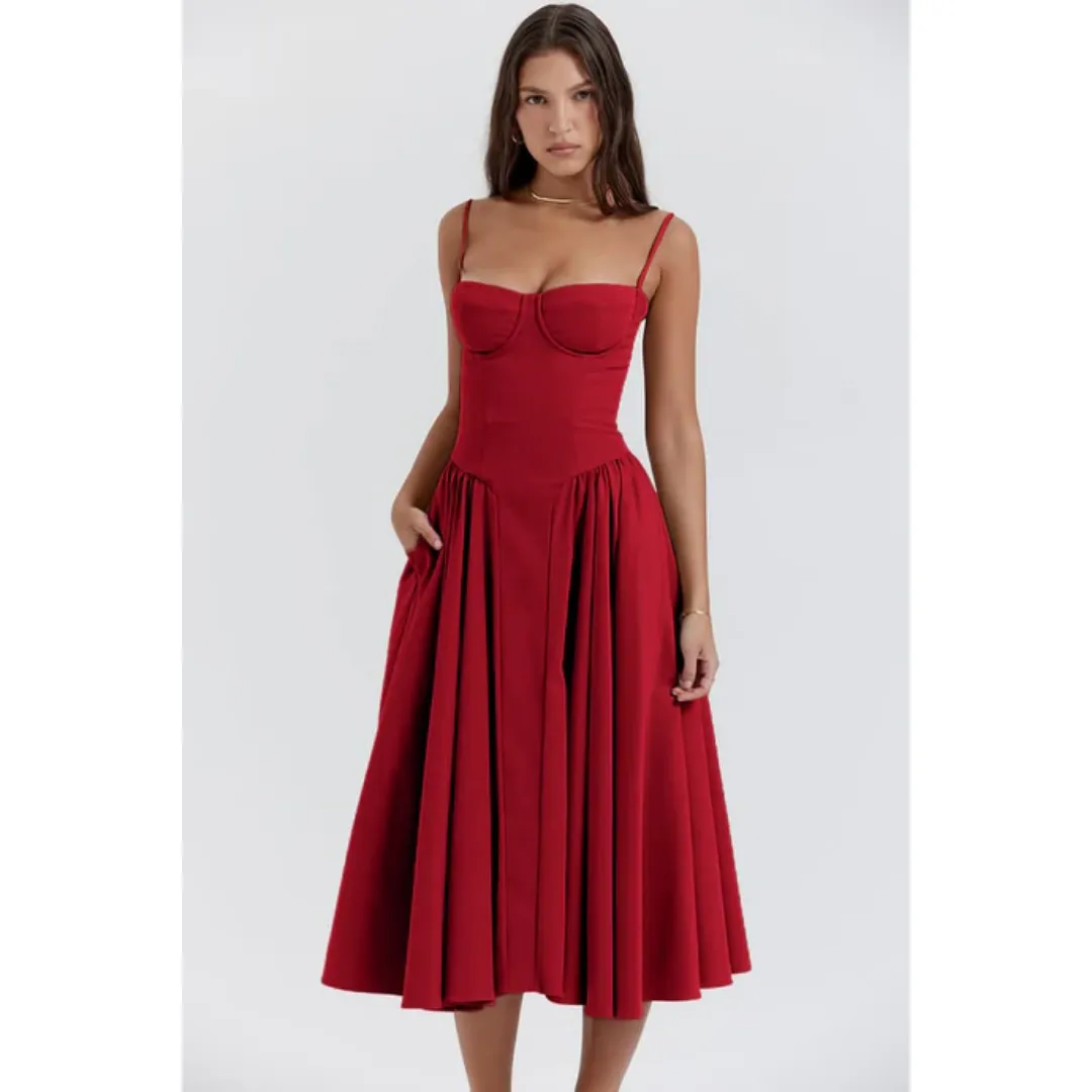 Women's Elegant Corset Flare Dress | Midi