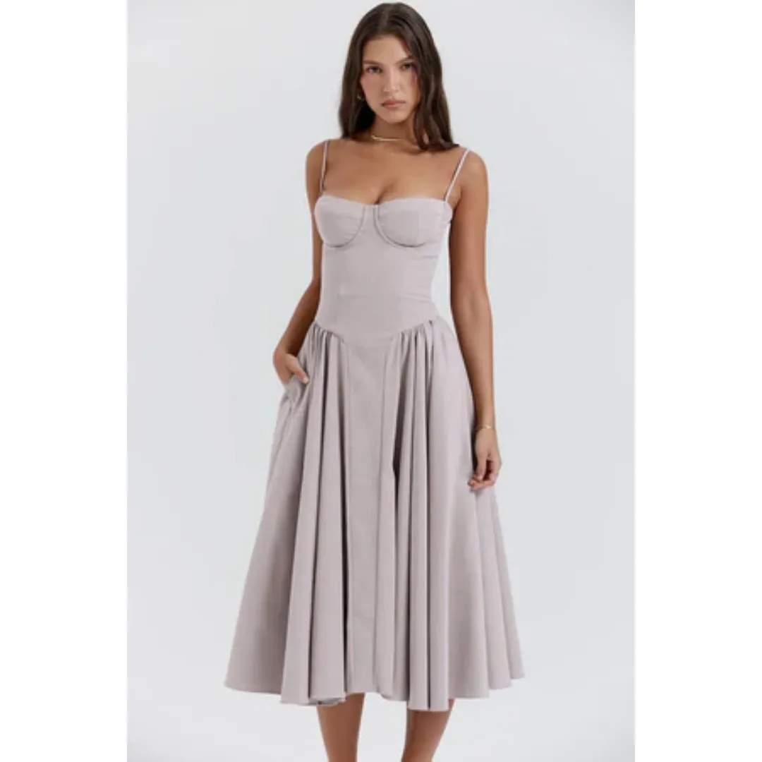 Women's Elegant Corset Flare Dress | Midi