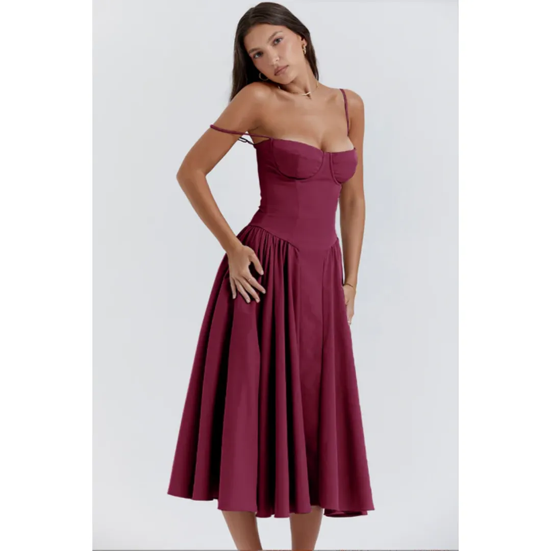 Women's Elegant Corset Flare Dress | Midi
