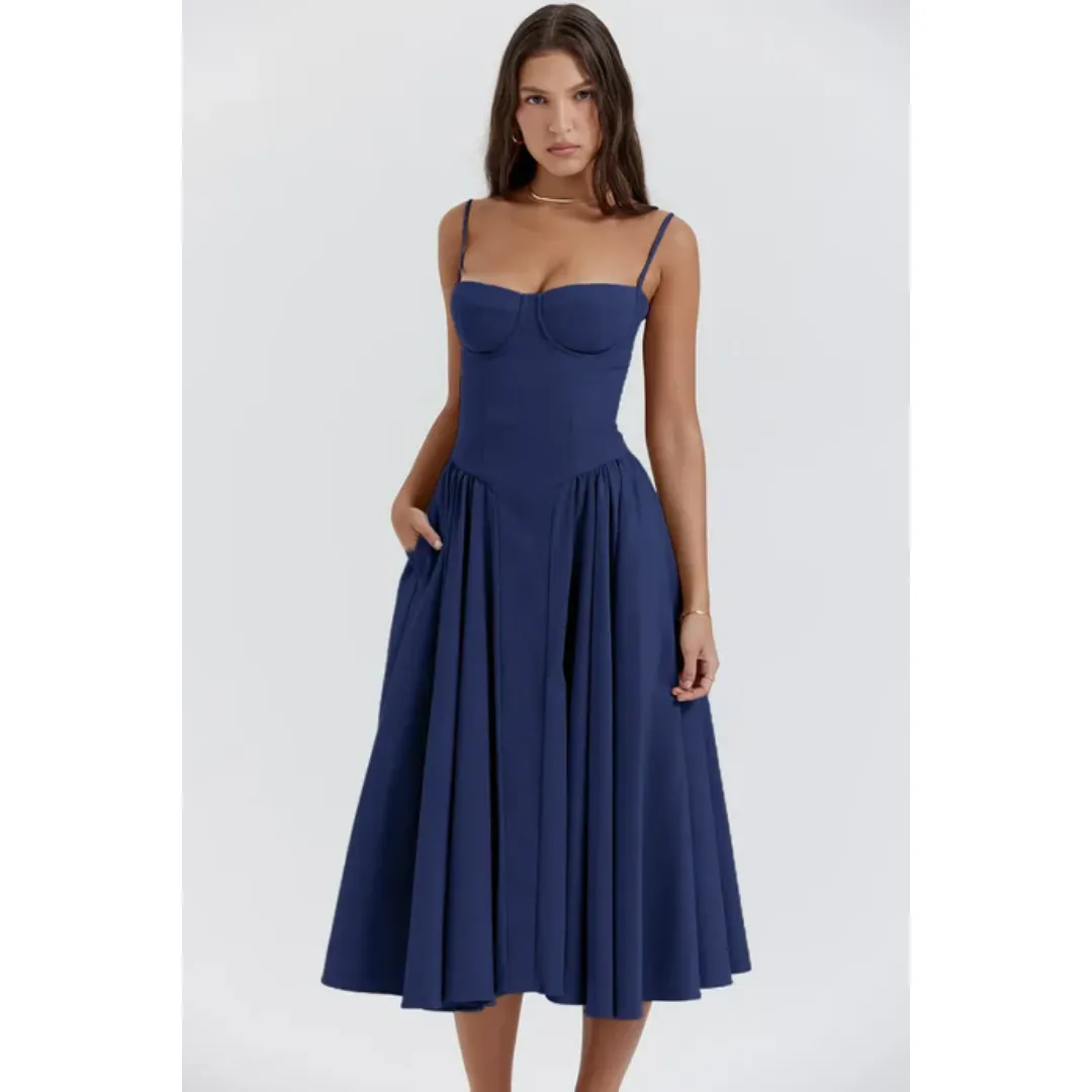 Women's Elegant Corset Flare Dress | Midi