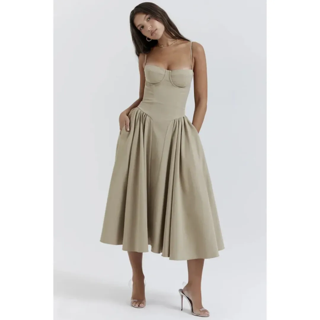 Women's Elegant Corset Flare Dress | Midi