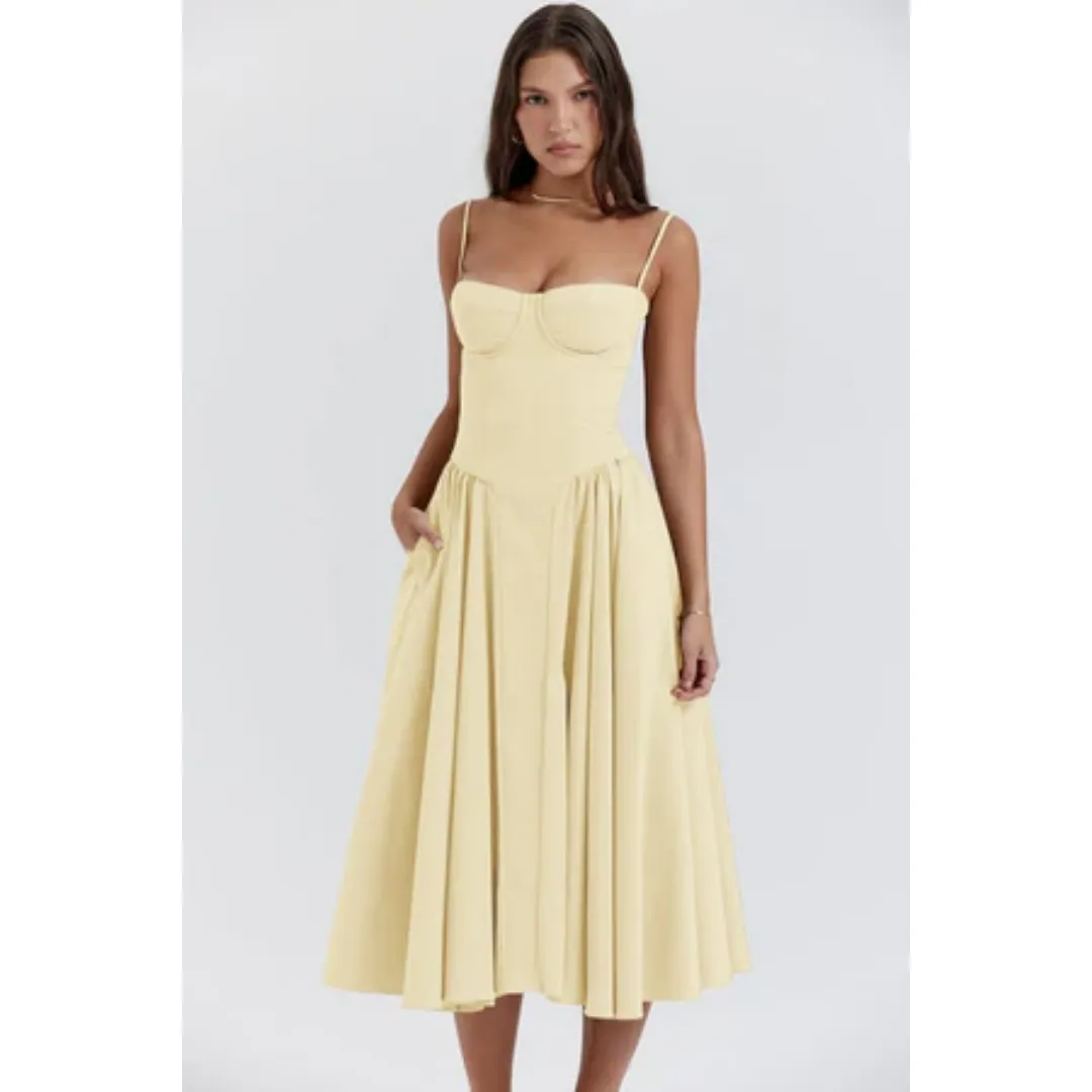 Women's Elegant Corset Flare Dress | Midi