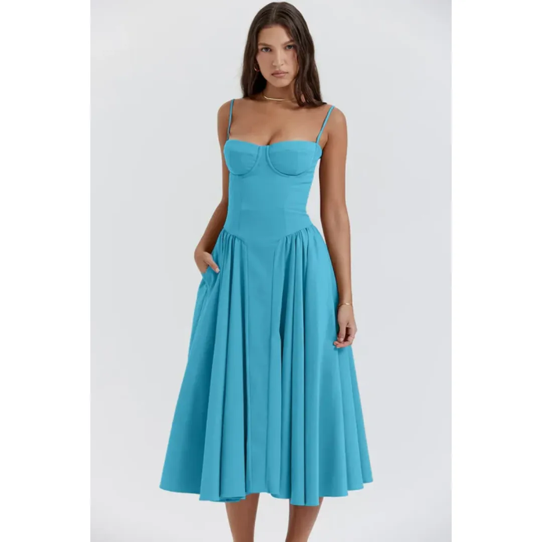 Women's Elegant Corset Flare Dress | Midi