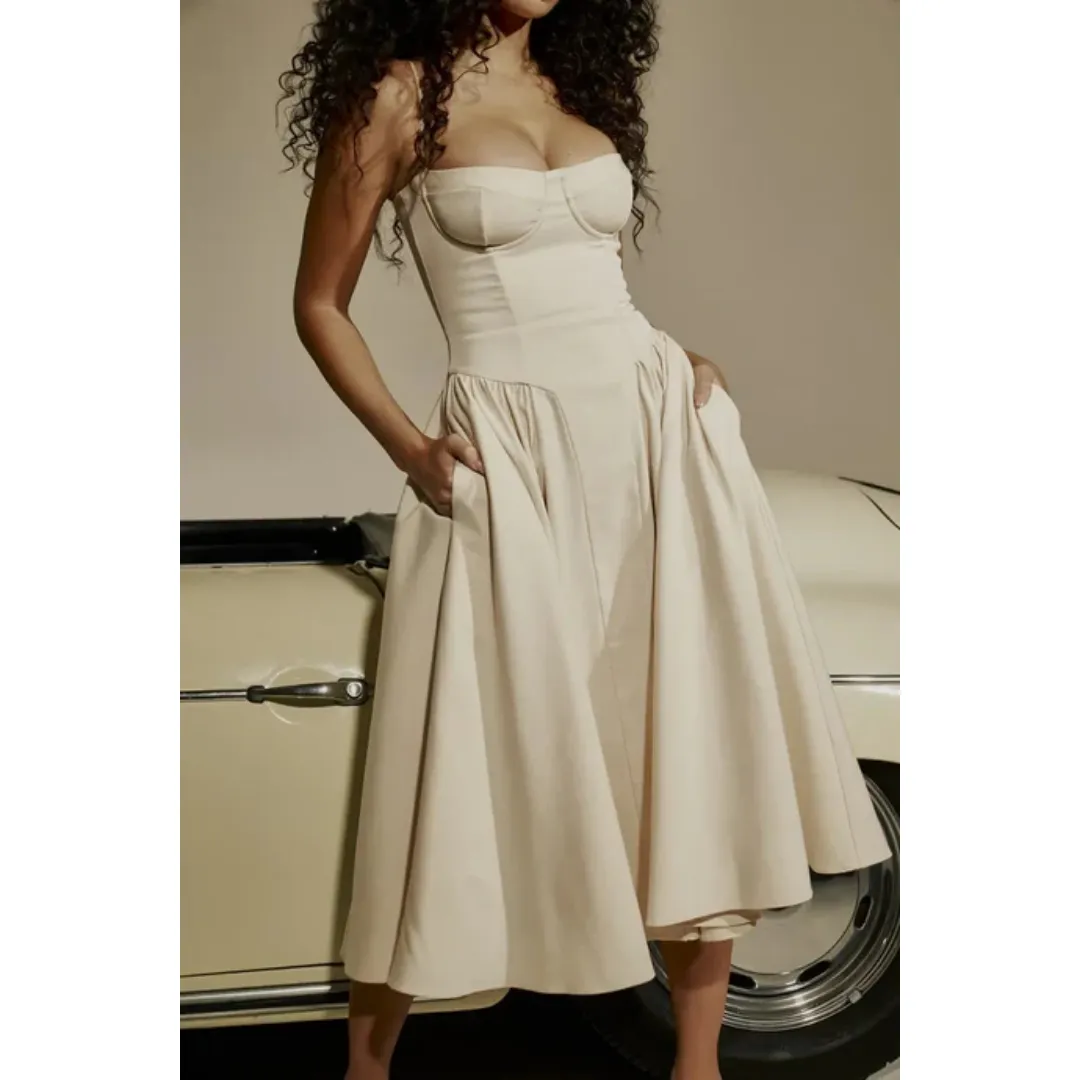Women's Elegant Corset Flare Dress | Midi
